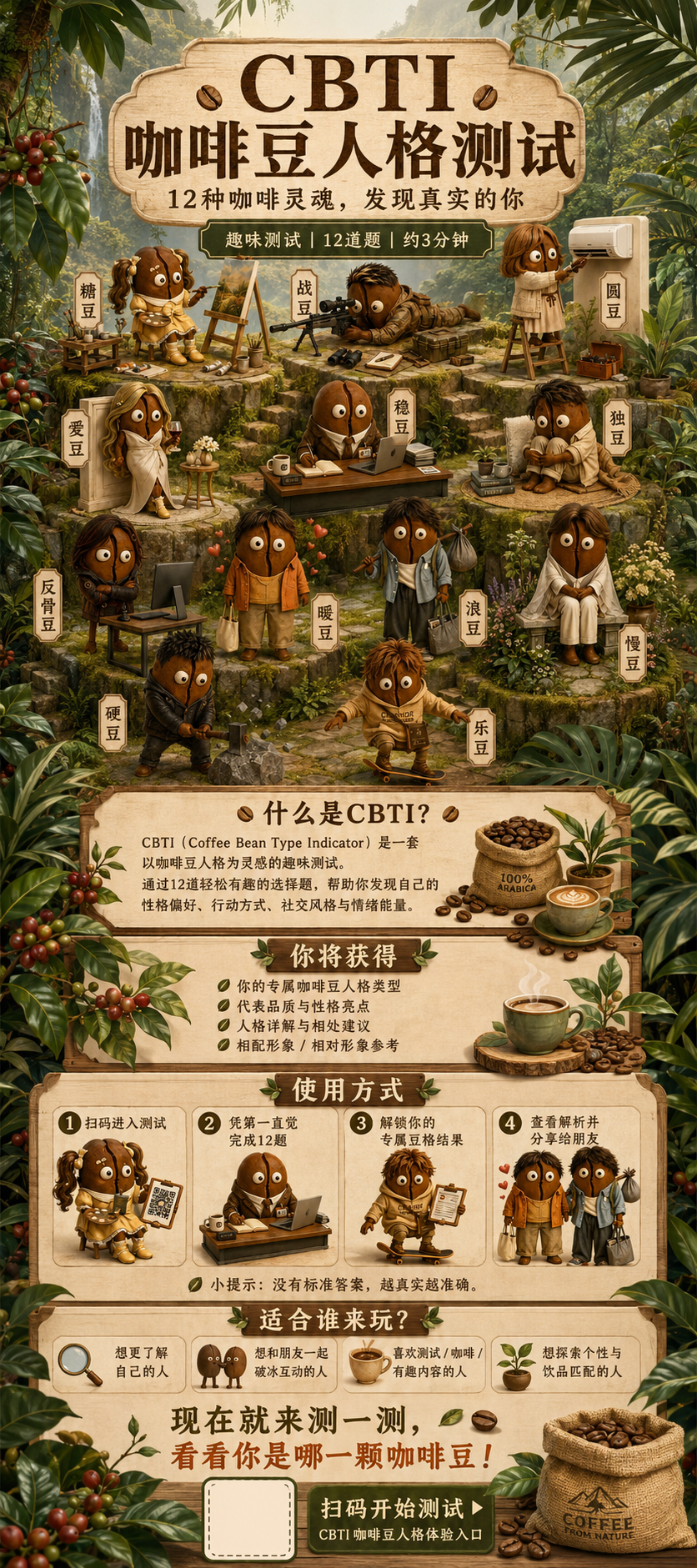 12种咖啡豆格的森林场景地图