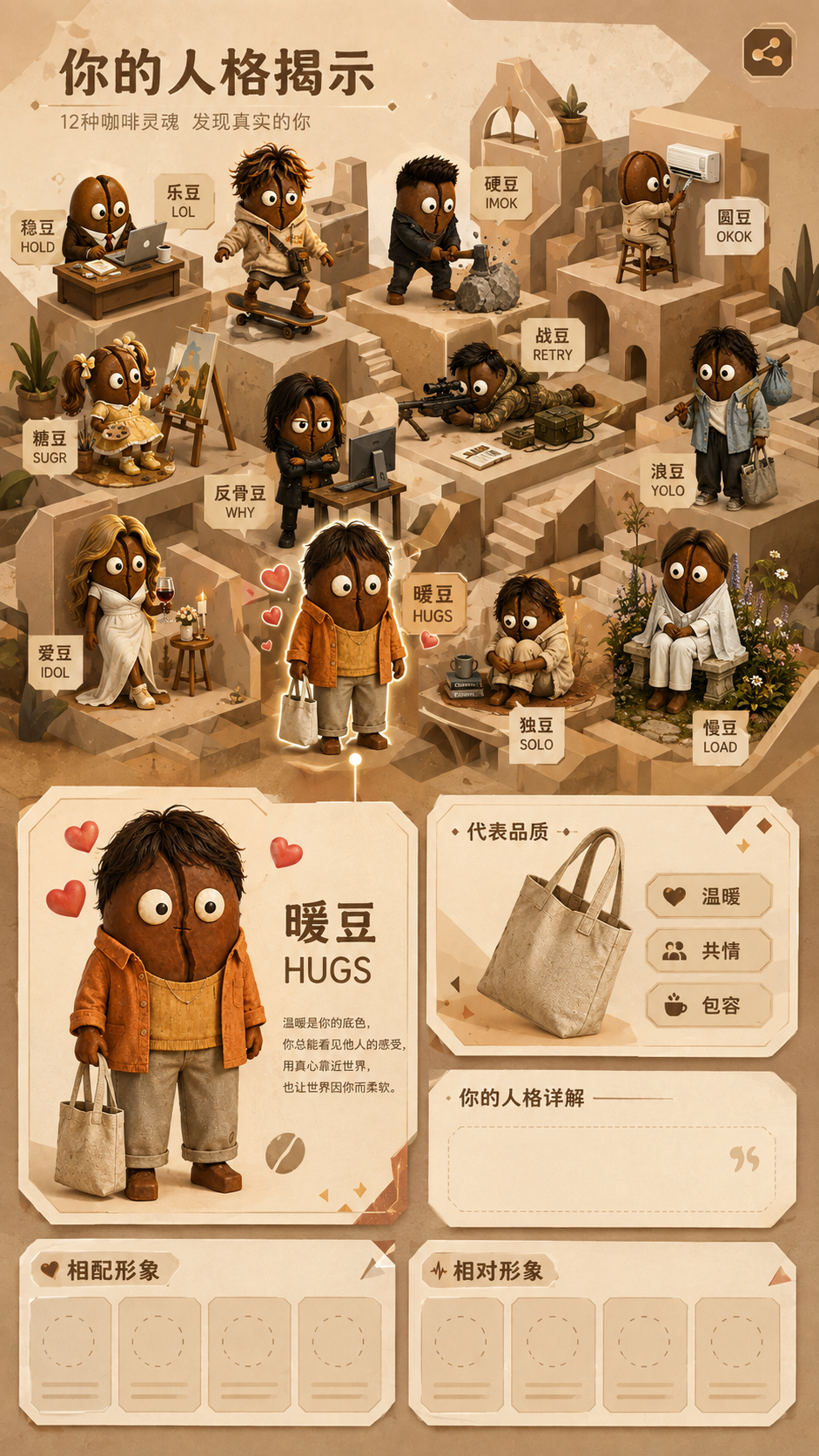 你的人格揭示：12种豆格人格档案海报